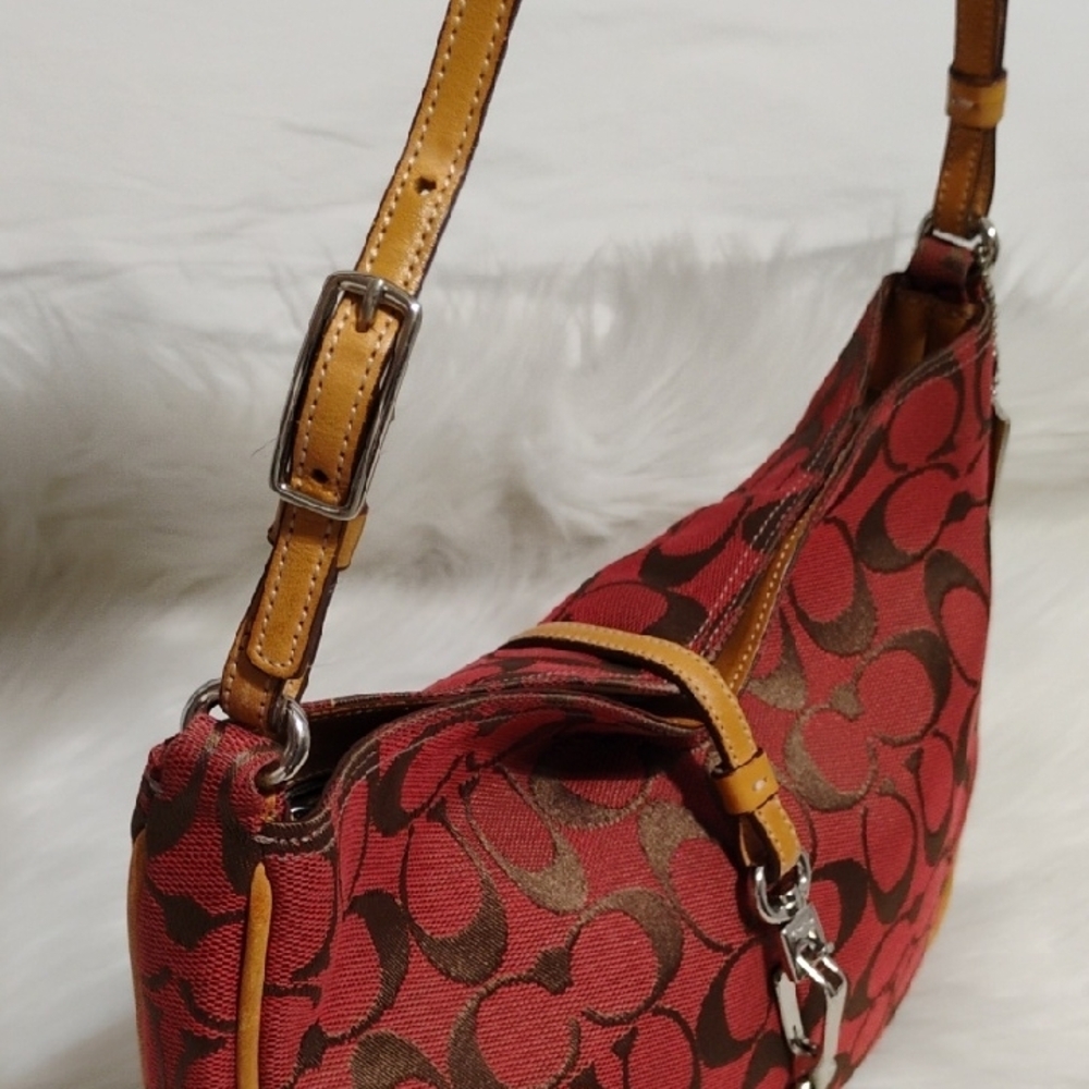 SALE! Coach Hamilton Y2K Red/Tan Hobo Signature Shoulder Bag - Picture 10 of 14